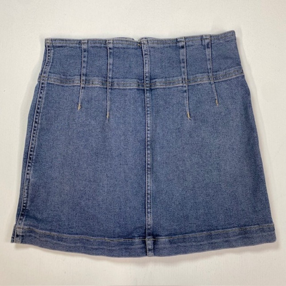 We The Free Free People Blue Denim Zip Front High Waist‎ Mini Skirt Size 28